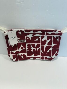 Vuori Burgundy and White Geometric Cosmetic Pouch NWT